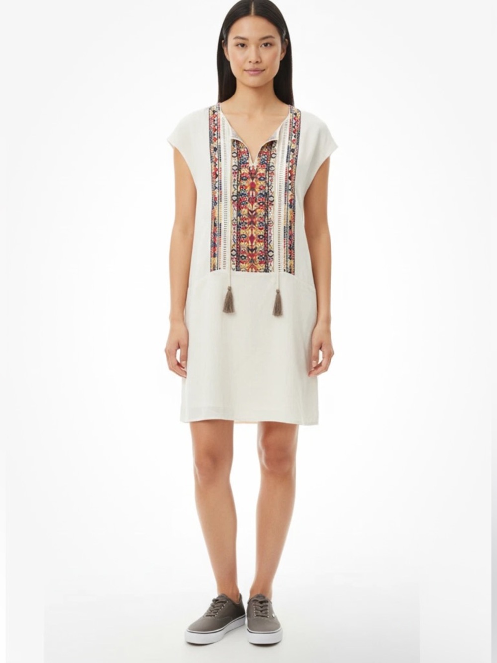 THML Embroidered Tassel Detail Sleeveless Dress Size Large New